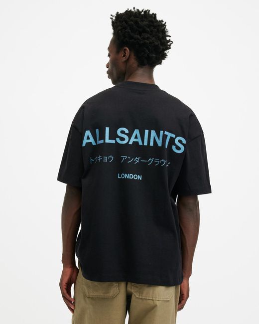 AllSaints Blue Underground Oversized Crew Neck T-shirt, for men