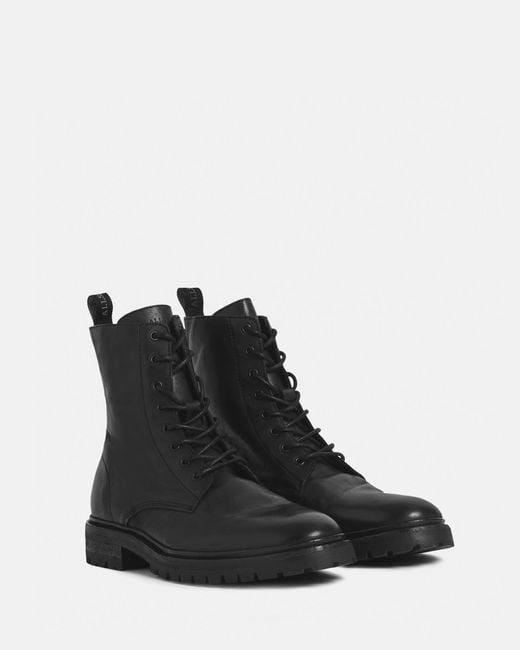 AllSaints Mens Black Tobias Lace-up Leather Ankle Boots 9 for men