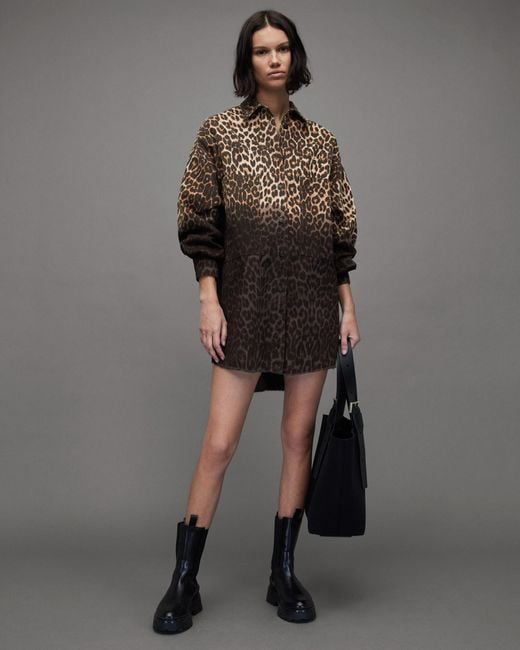 AllSaints Gray Lily Leppo Leopard Print Shacket Dress