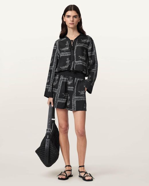 AllSaints Black Lettie Lightweight High Waisted Shorts