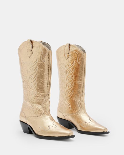 AllSaints White Dolly Metallic Leather Western Boots