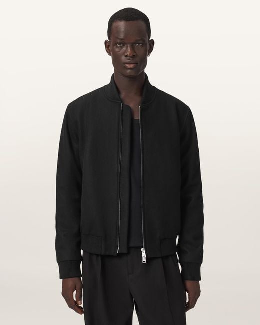 AllSaints Black Deceit Textured Wool Blend Bomber Jacket for men