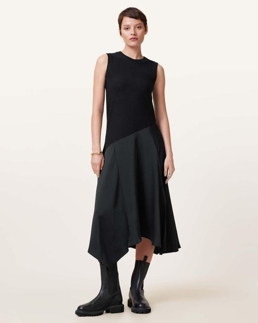 AllSaints Blue Pia Drop Hem Satin Maxi Dress