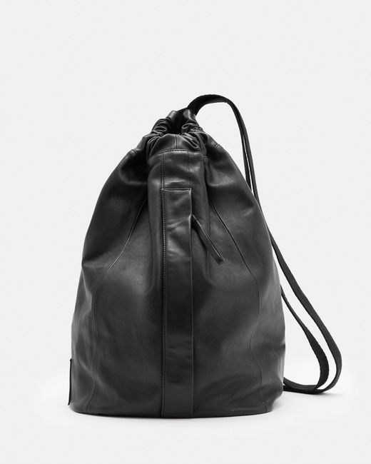 AllSaints Black Kaito Leather Duffle Sling Bag for men