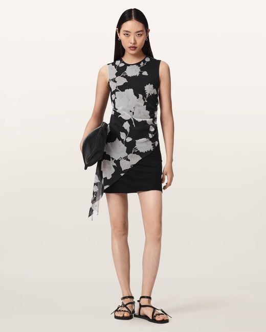 AllSaints Black Polyester Riley Slim Fit Floral Mini Dress, /Us 2