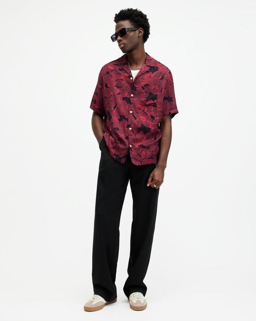 AllSaints Red Kaza Floral Print Relaxed Fit Shirt for men