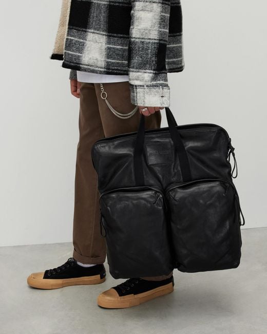 AllSaints Black Force Leather Backpack for men