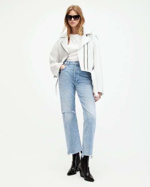 AllSaints Blue Edie High Rise Straight Denim Jeans,