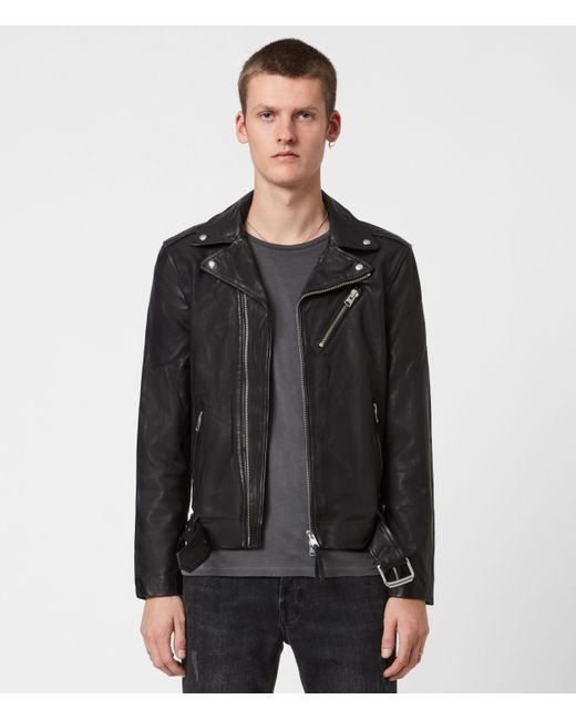 AllSaints Black Leather Slim Fit rigg Biker Jacket, for men