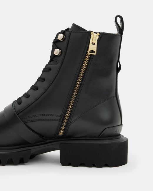 AllSaints Black Tori Leather Boots,, /Warm Brass