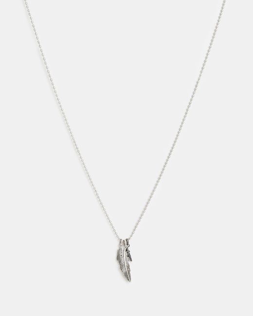 AllSaints White Feather Charm Sterling Silver Necklace for men