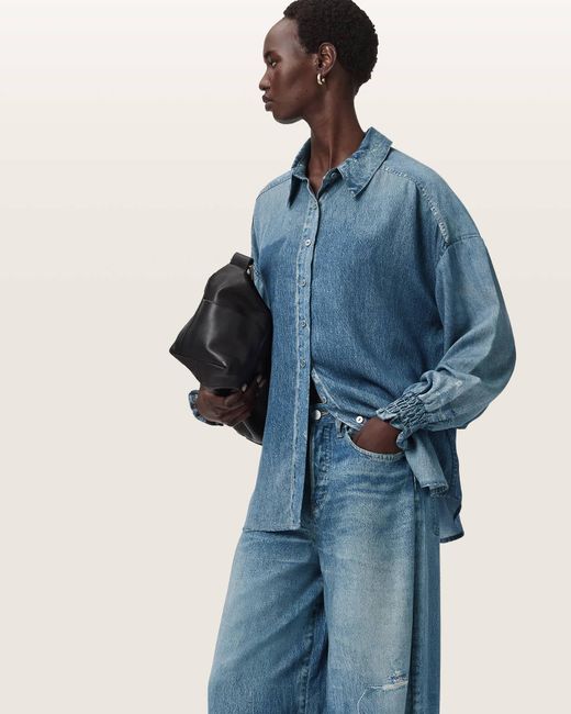 AllSaints Blue Charli Illusion Of Denim Long Sleeve Shirt