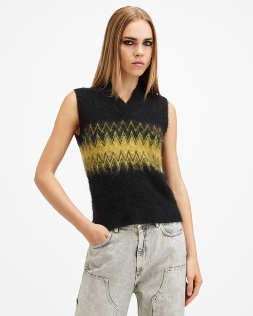 AllSaints Black Clyde Fair Isle Knitted Tank Top