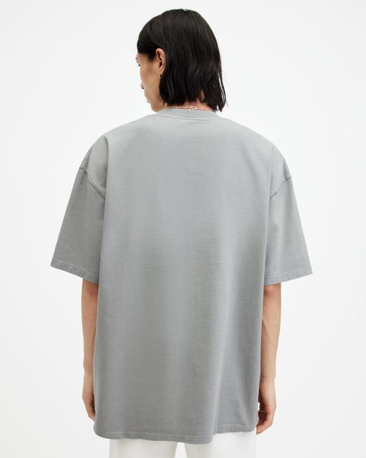 AllSaints Gray Laser Crew Neck Logo Oversized T-shirt for men