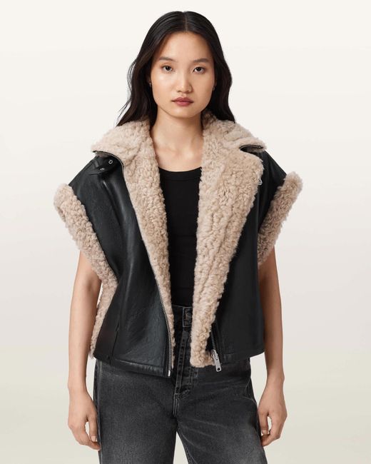 AllSaints Black Marlin Reversible Shearling Gilet