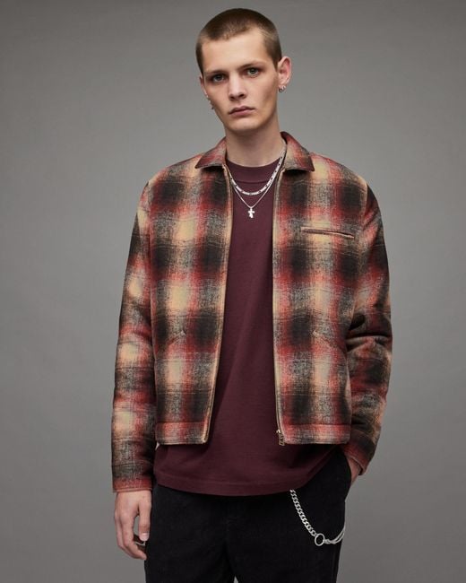 AllSaints Brown Martial Checked Jacket for men