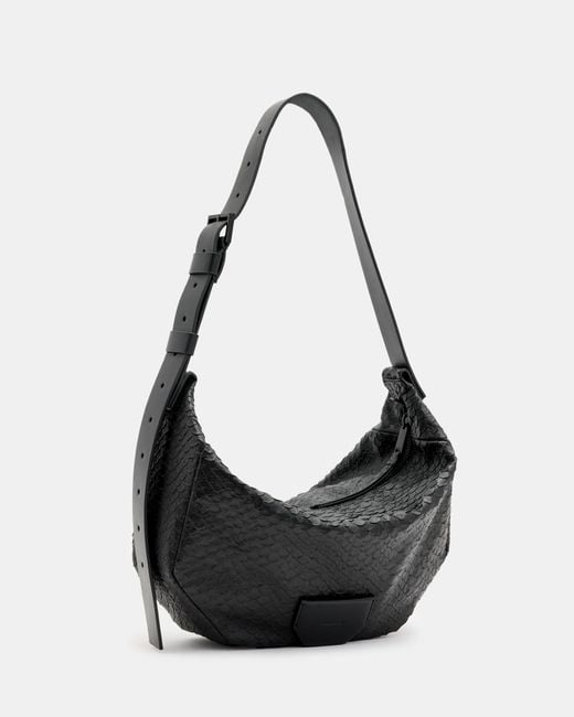 AllSaints Black Madea Snake Effect Leather Shoulder Bag