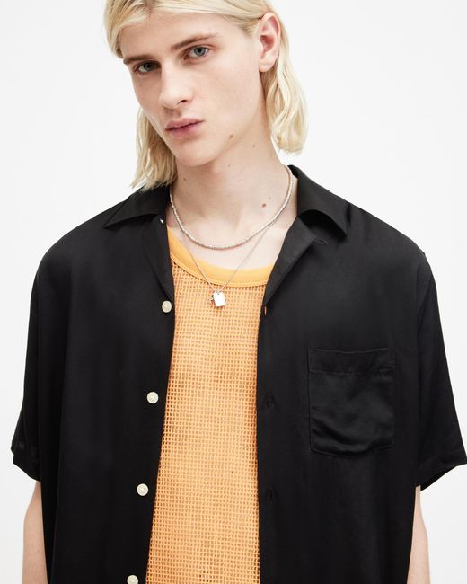 AllSaints Black Sunsmirk Embroidered Relaxed Fit Shirt, for men