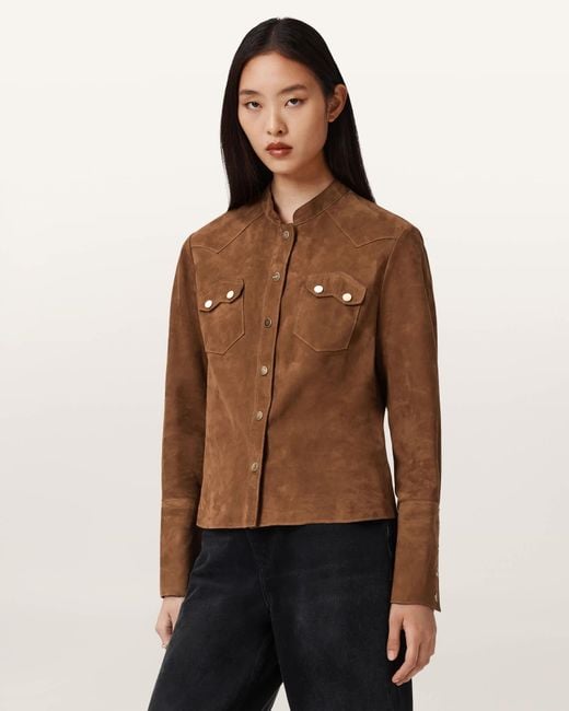 AllSaints Brown Rock Suede Shirt