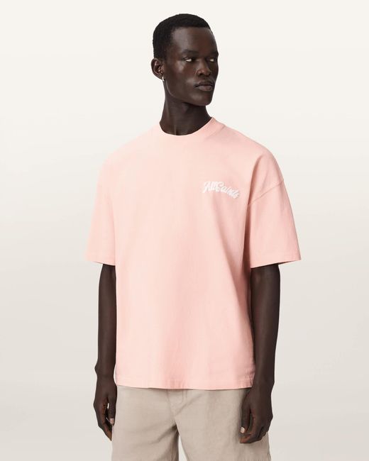 AllSaints Pink Odyssey Oversized Short Sleeve Crew T-Shirt for men
