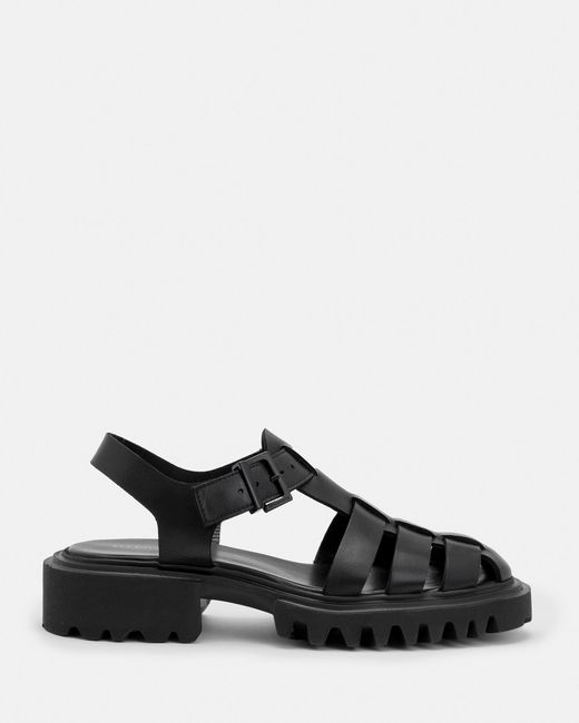 AllSaints Nessie Leather Sandals in Black | Lyst