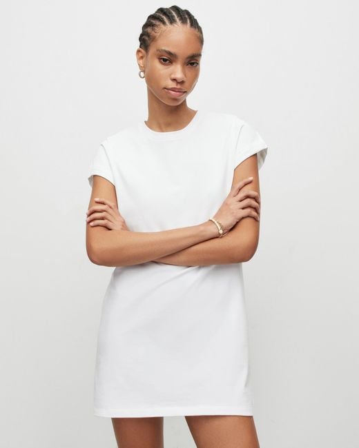 AllSaints White Anna Crew Neck Short Sleeve Mini Dress