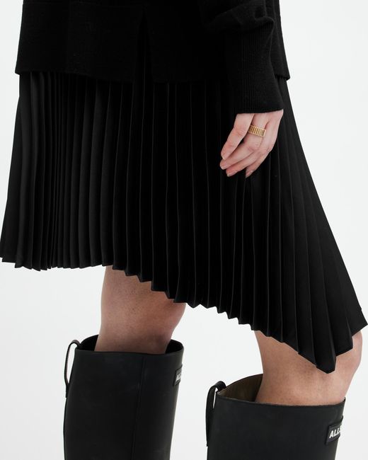 AllSaints Black Flora 2-in-1 Pleated Mini Dress