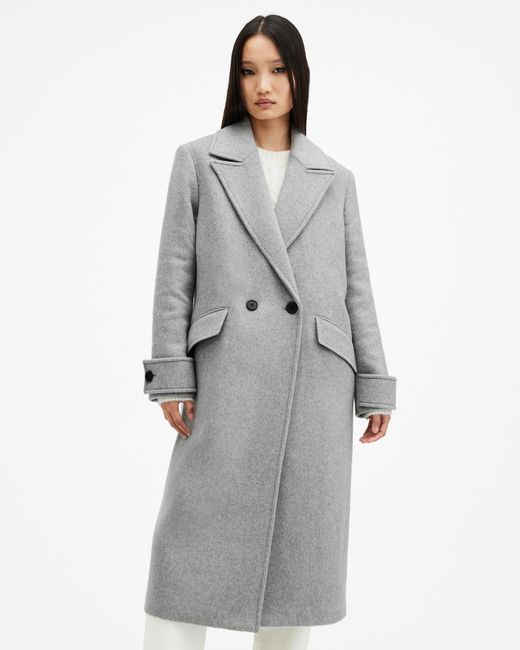 AllSaints Gray Brushed Italian Cloth Oversized Coat