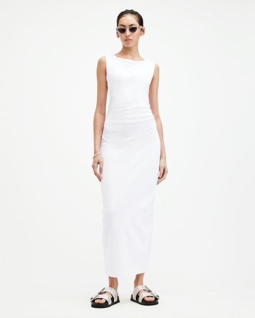 AllSaints White Katarina Boat Neck Slim Fit Maxi Dress