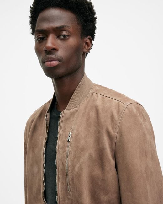AllSaints Kemble Suede Bomber Jacket Acre in Natural for Men Lyst Canada