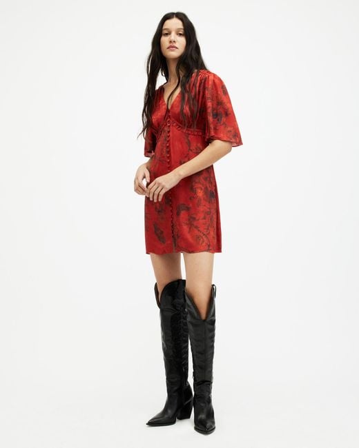AllSaints Red Tian Sanibel Jacquard Mini Dress,