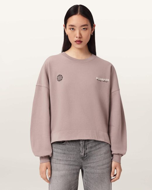 AllSaints Multicolor Emblem Oversized Lila Sweatshirt