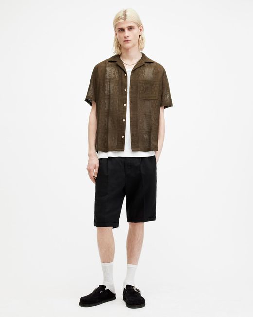 AllSaints Brown Caleta Lace Relaxed Fit Shirt, for men