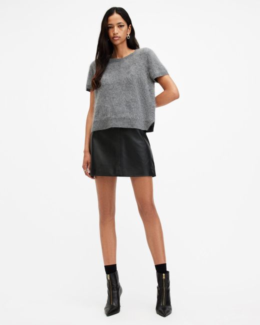 AllSaints Gray Rebel Brushed Cashmere Knitted T-Shirt,, Marl