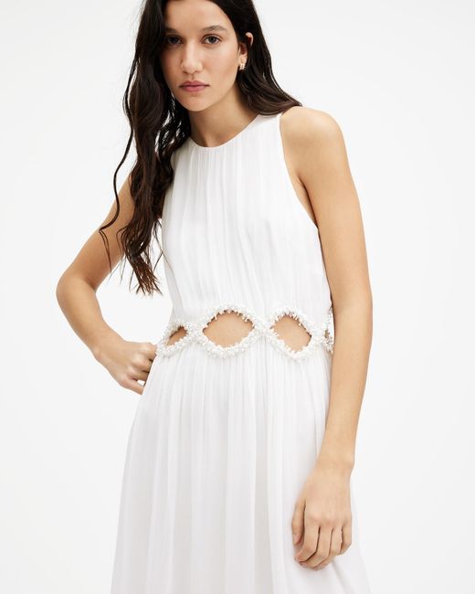 AllSaints White Mabel Cut Out Embellished Maxi Dress