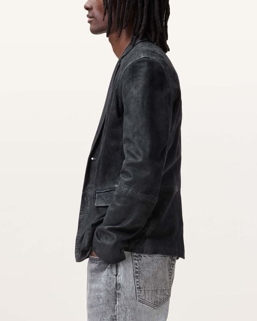 AllSaints Blue Monet Waxed Suede Blazer for men