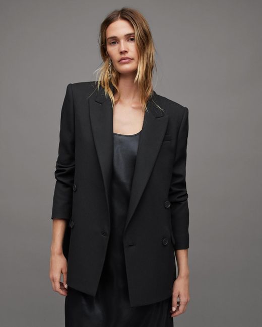 AllSaints Gray Mercer Double Breasted Relaxed Blazer