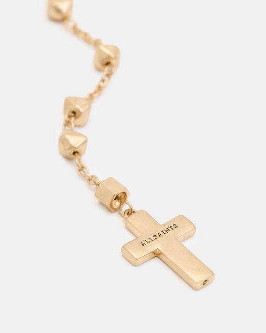 AllSaints Black Hallie Bead Cross Pendant Rosary Necklace