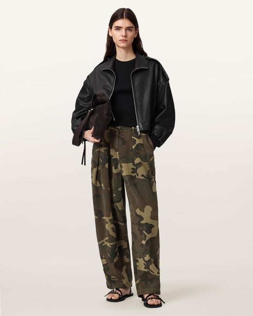 AllSaints Black Becca Camo Denim Barrel Leg Trousers