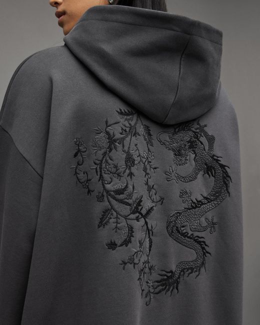 AllSaints Black Auru Rihan Dragon Embroidered Hoodie