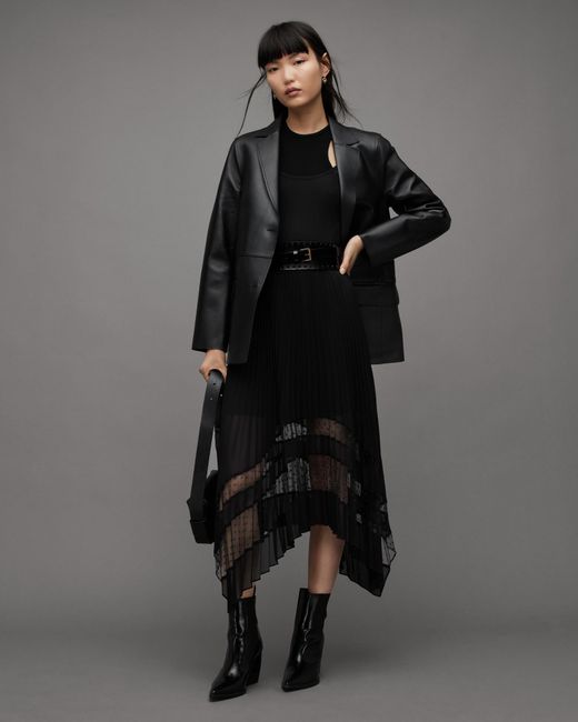 AllSaints Black Sabrina Pleated Asymmetric Skirt