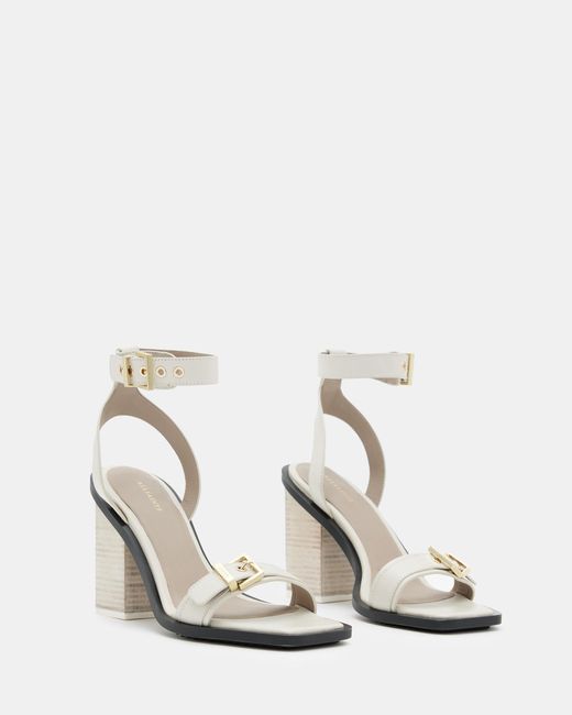 AllSaints White Pamela Leather Heel Sandals