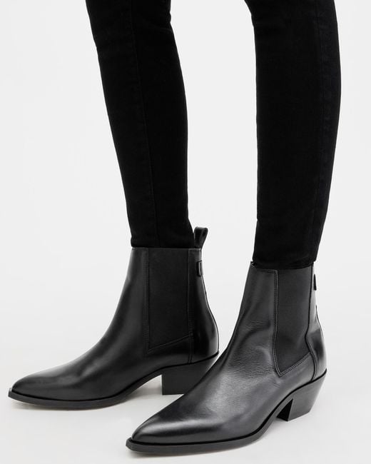 AllSaints Black Fox Pointed Western Leather Boots