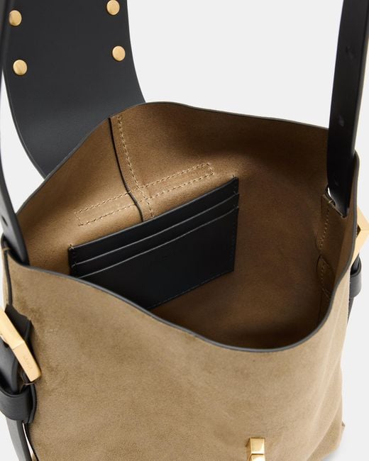 AllSaints Natural Miro Turn Lock Leather Crossbody Bag
