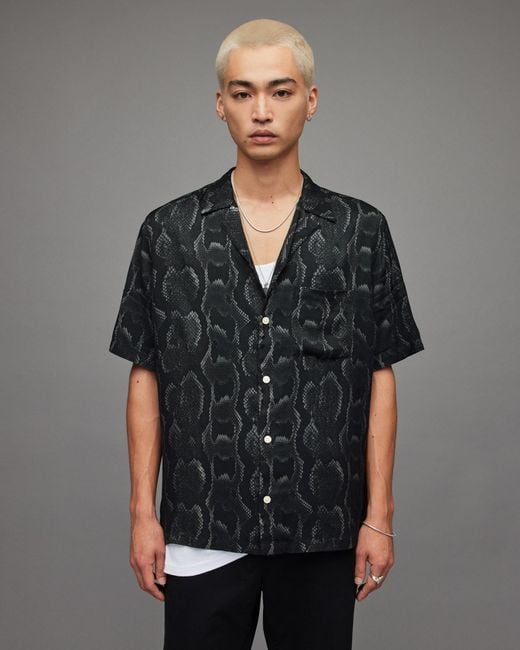 AllSaints Gray Shredded Snake Print Shirt for men
