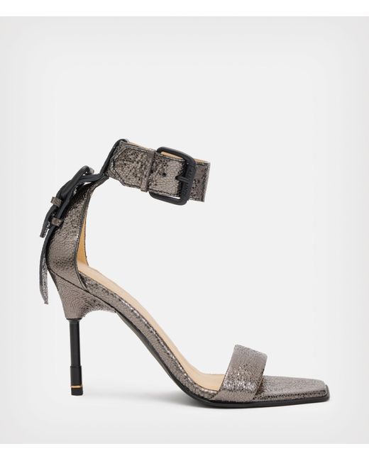 AllSaints Noir Leather Shimmer Sandals in White Lyst