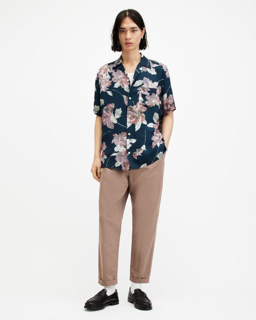AllSaints Blue Zinnia Floral Print Relaxed Fit Shirt for men