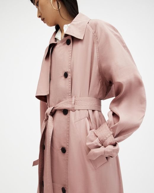 AllSaints Pink Kikki Oversized Trench Coat,