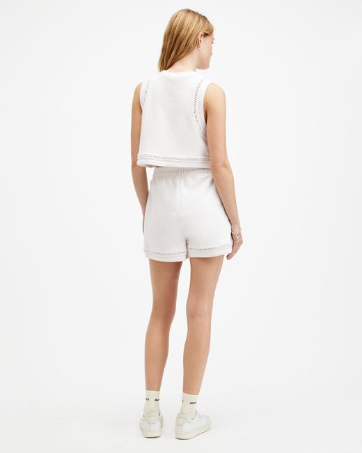 AllSaints White Ewelina Crochet Trim Shorts,