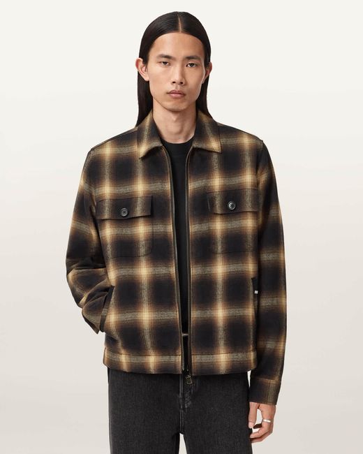 AllSaints Black Mathers Check Jacket for men